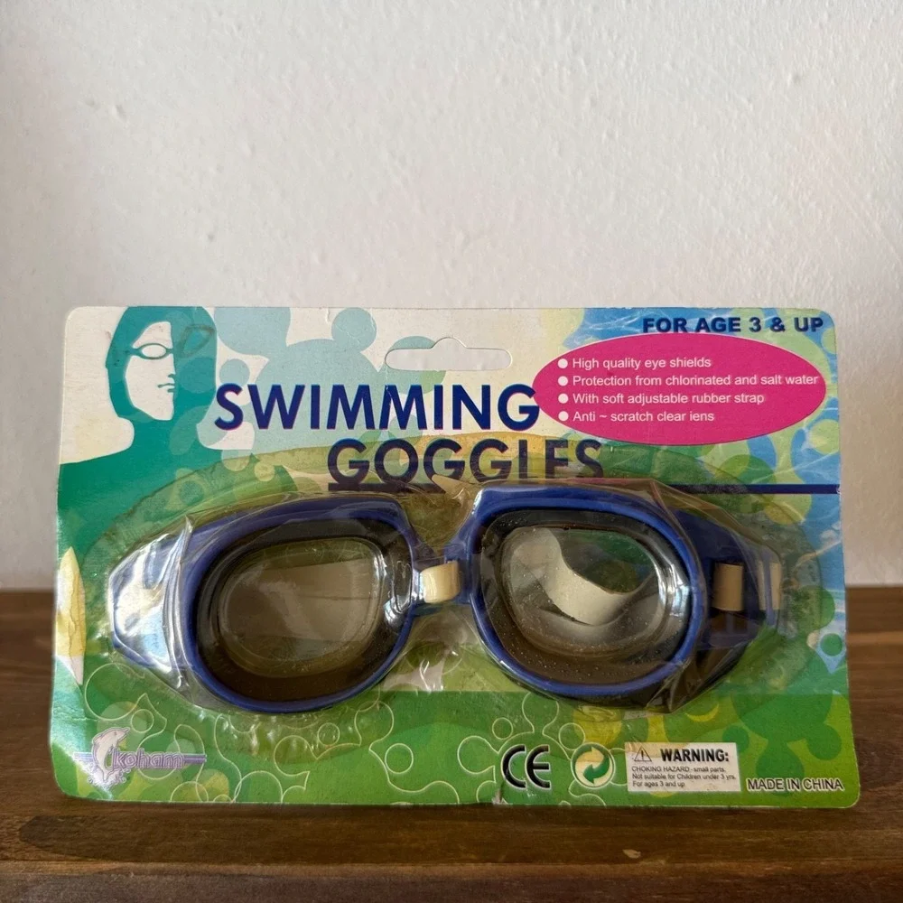 Retro Kids Swimming Goggles Blue Adjustable Strap Ages 3+ New Old Stock